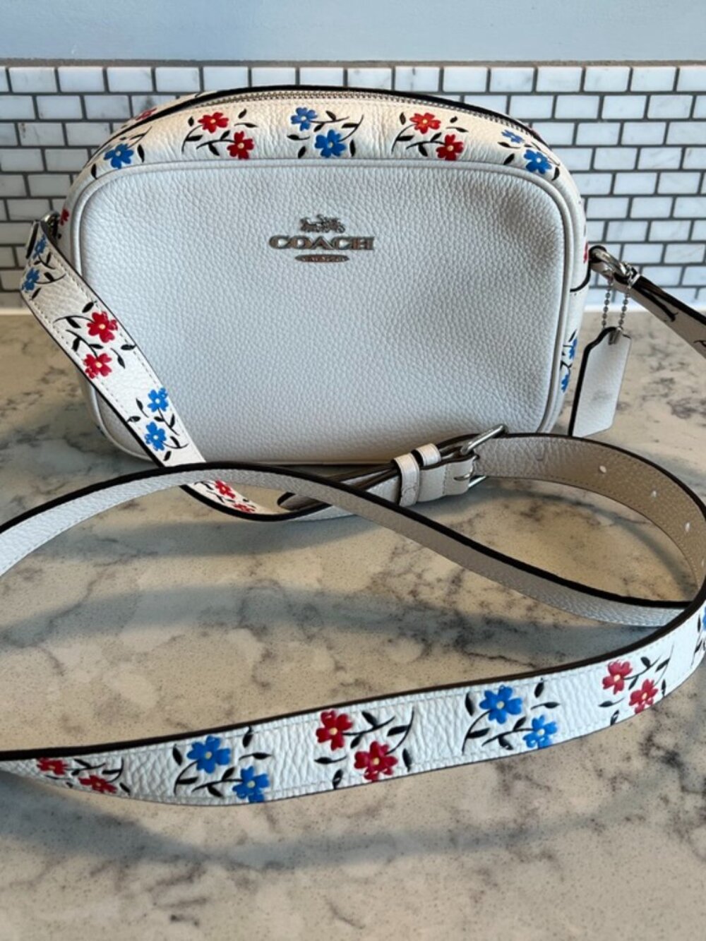 COACH Jamie Crossbody Camera Bag with Floral Printed Strp